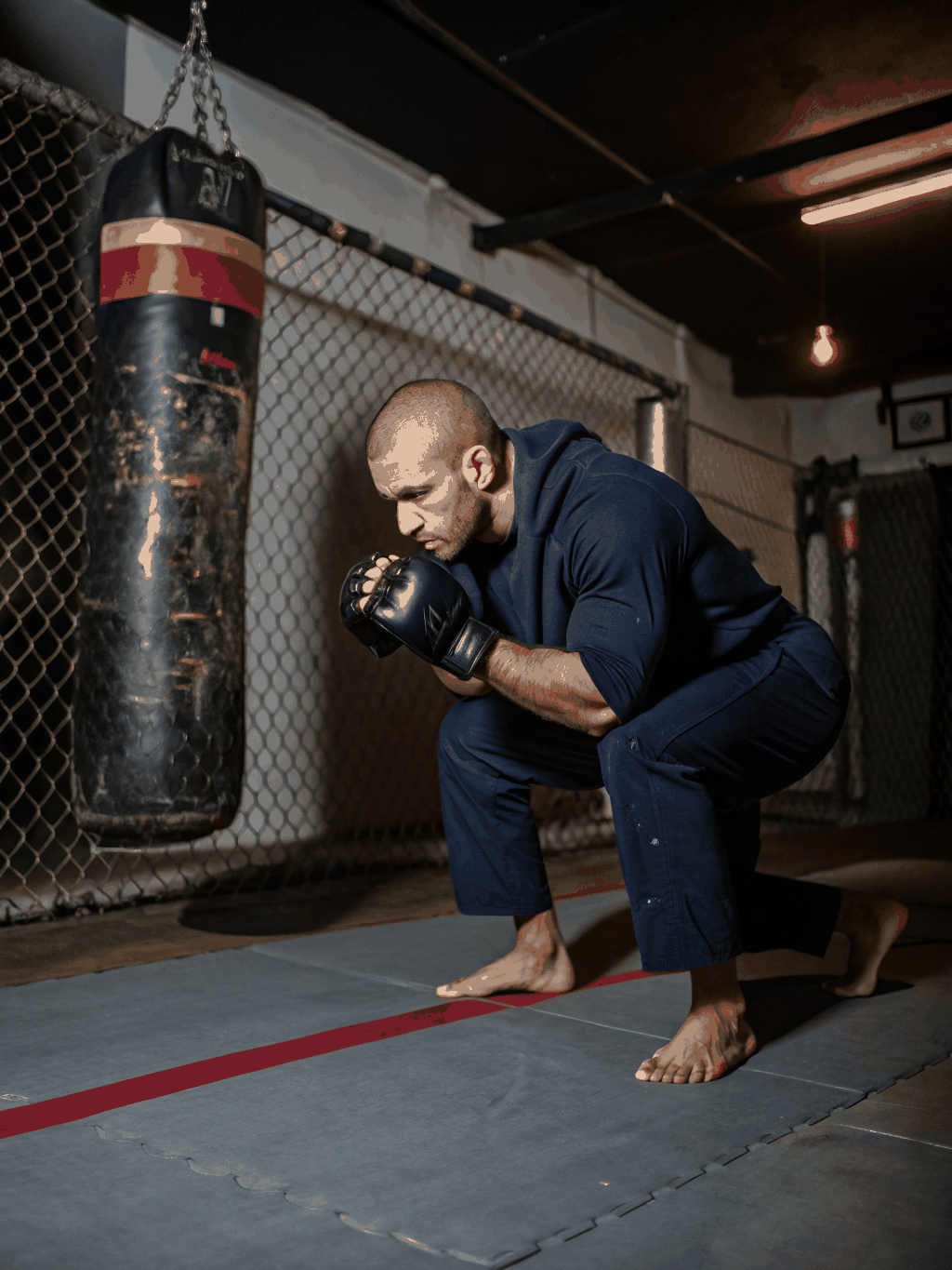 Coach guiding an athlete during mixed martial arts training at IRONCAGE